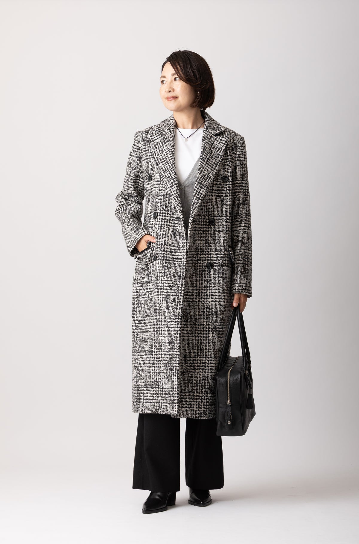 ベビーアルパカ混グレンチェックコートMH184