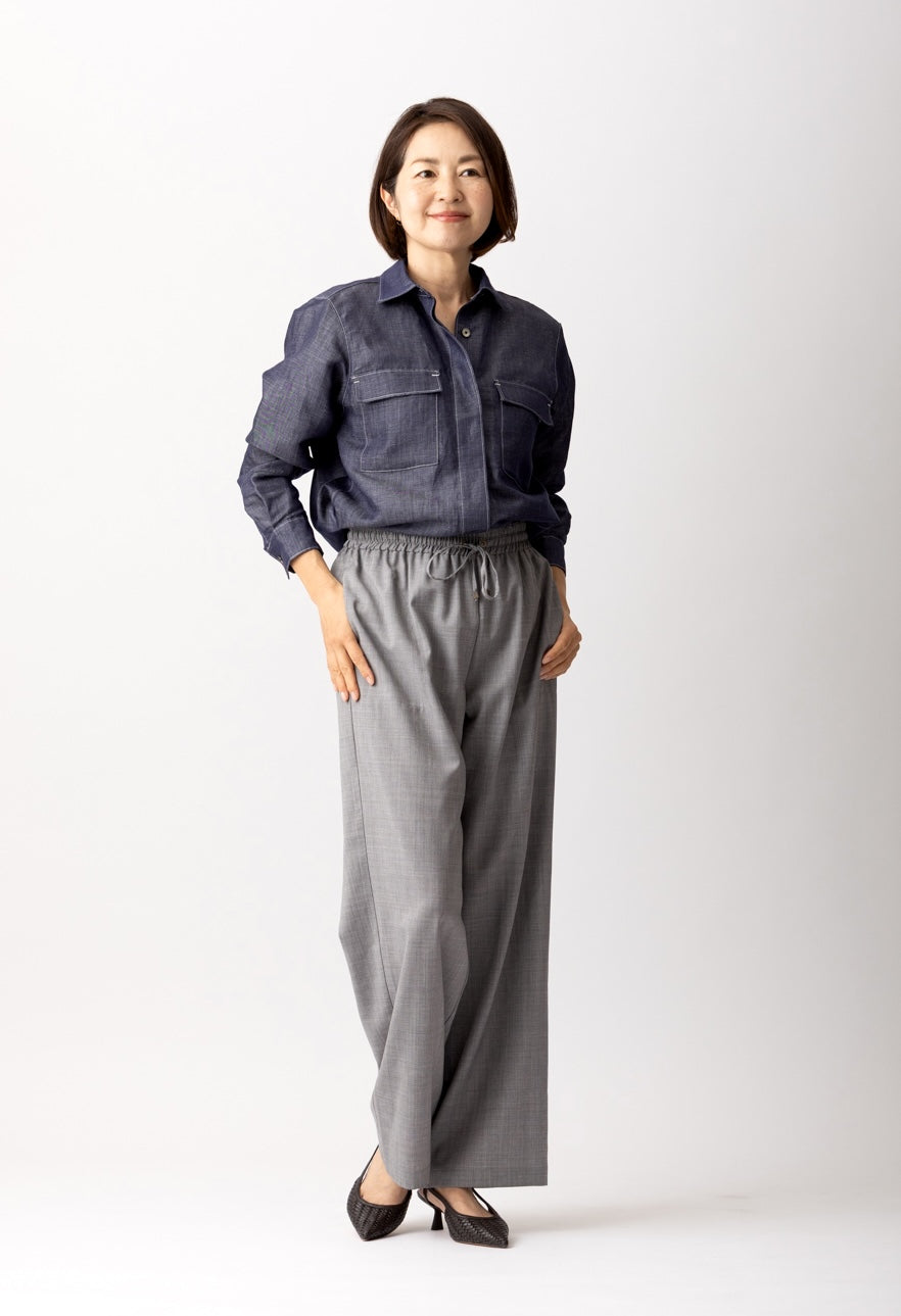 madameH CLOSET / マダムエイチクローゼット | フラップポケット付き麻サファリシャツ | 38 | グレー | レディース madameH CLOSET / マダムエイチクローゼット | フラップポケット付き麻