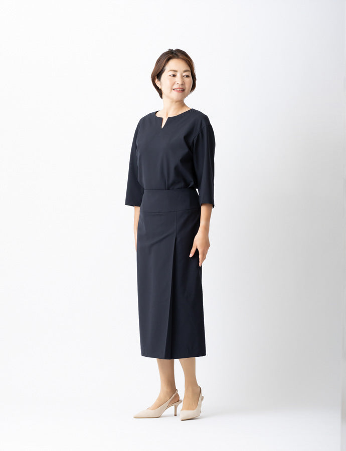 ウール混キーネック七分袖トップスMH165［クーポンあり］