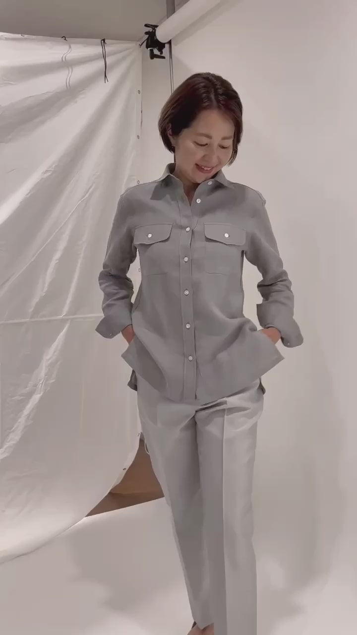 フラップポケット付き麻サファリシャツMH117 – madameH CLOSET