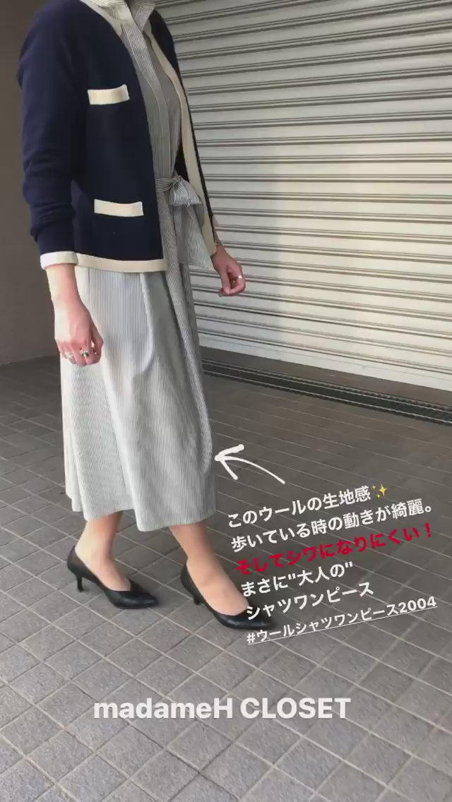 ウールシャツワンピースストライプMH30
