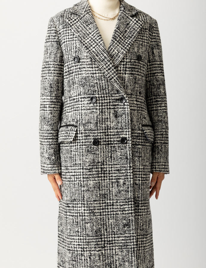 【美品】HANAE MORI　チェック柄ビッグカラーコート モヘヤ アルパカ 美品】HANAE MORI チェック柄ビッグカラーコート モヘヤ